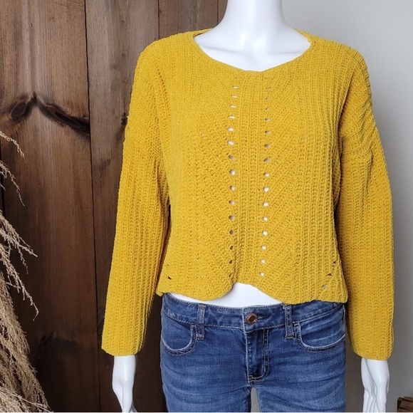 art class Sweaters - ART CLASS | Mustard Yellow Ultra Soft Chenille Knit Cropped Sweater, size large